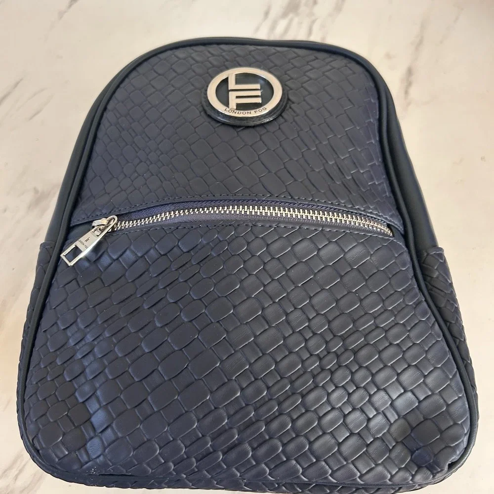 London Fog Navy Woven Backpack 100th Anniversary‎ New $108 MSRP Bowery Medium Sz